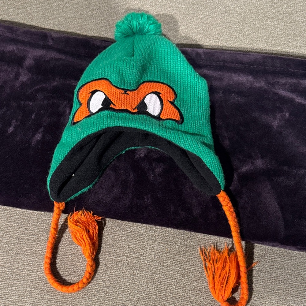 Kids Green and Orange Pom-Pom Hat